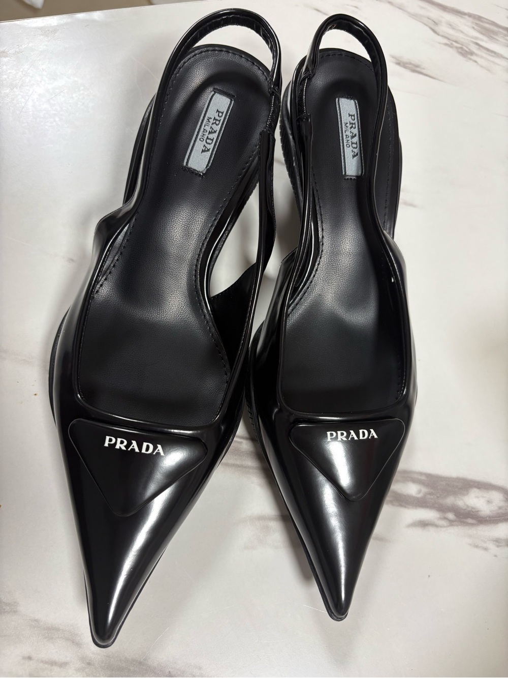 Prada Black Patent Leather Slingback Pumps - Picture 3 of 4